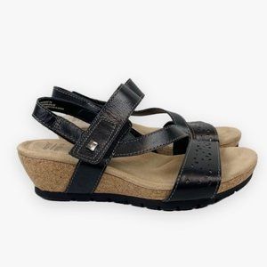 Earth Origins Comfort Hook and Loop Sandals Size 7 Black Leather Women's Wedge